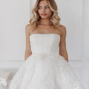 Untamed Petals — DELANCEY BOW MINI DRESS - LIGHT IVORY $655 size 16